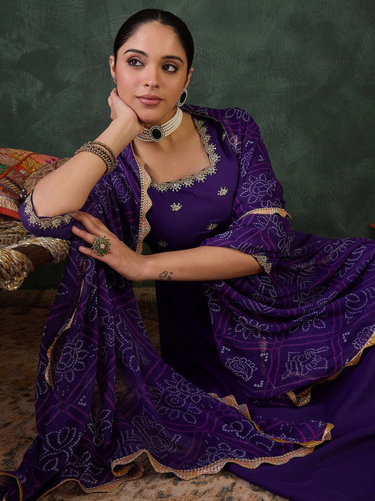 Dhiyona IE Embroidered Square Neck Anarkali Kurta With Trousers And Dupatta