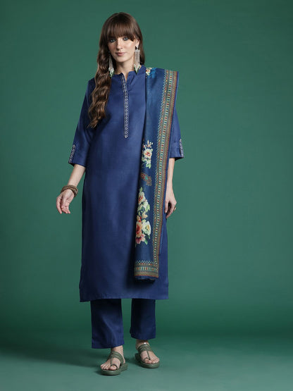 Ethnic Motifs Yoke Design Zari Kurta with Trousers & With Dupatta