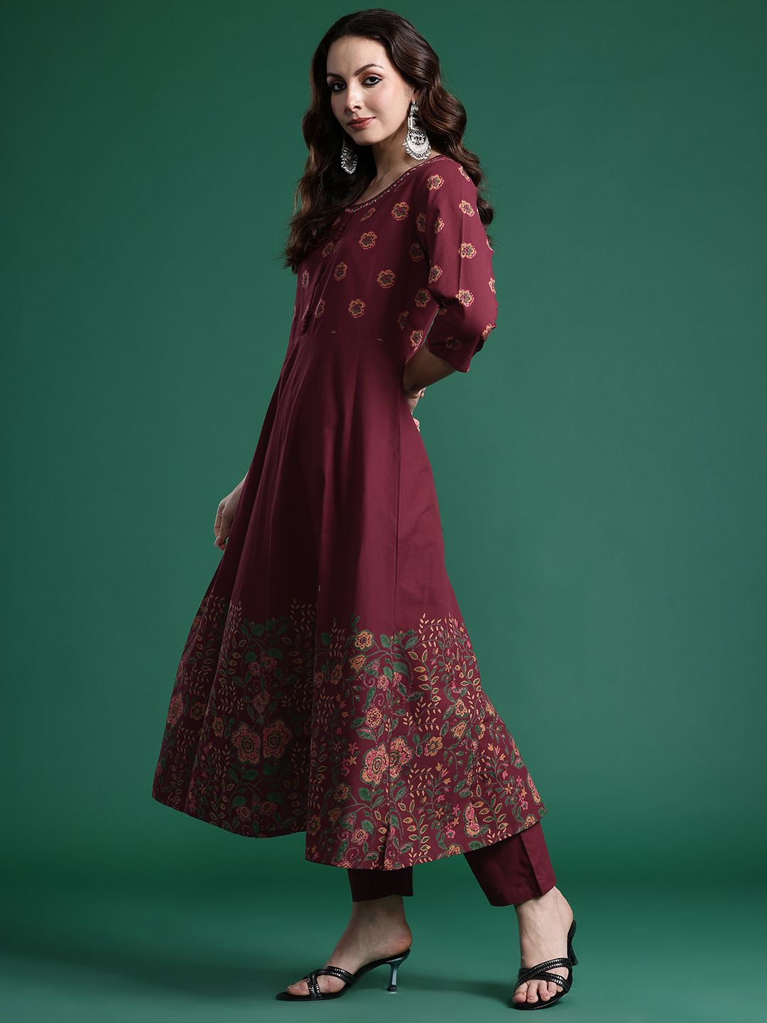 Floral Printed Pure Cotton Kurta with Trousers & Dupatta