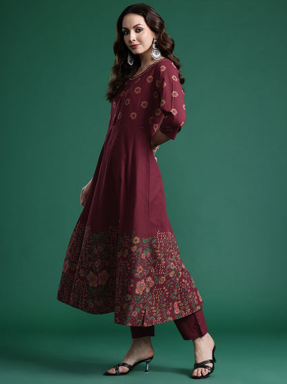Floral Printed Pure Cotton Kurta with Trousers & Dupatta