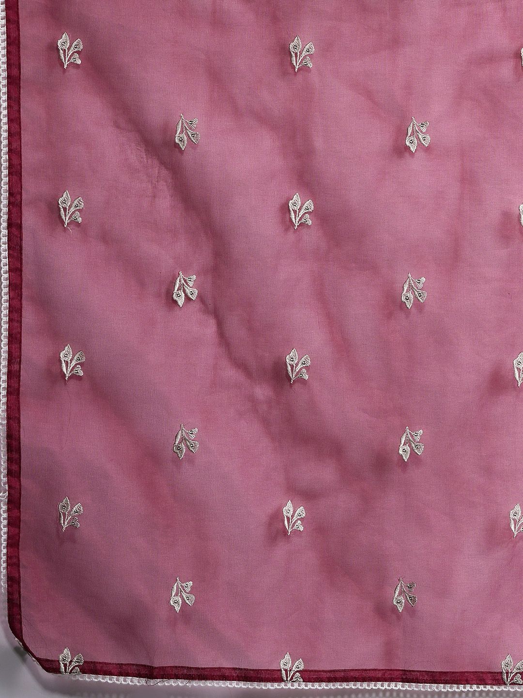 Floral Embroidered Panelled Thread Work Kurta With Trousers & Dupatta