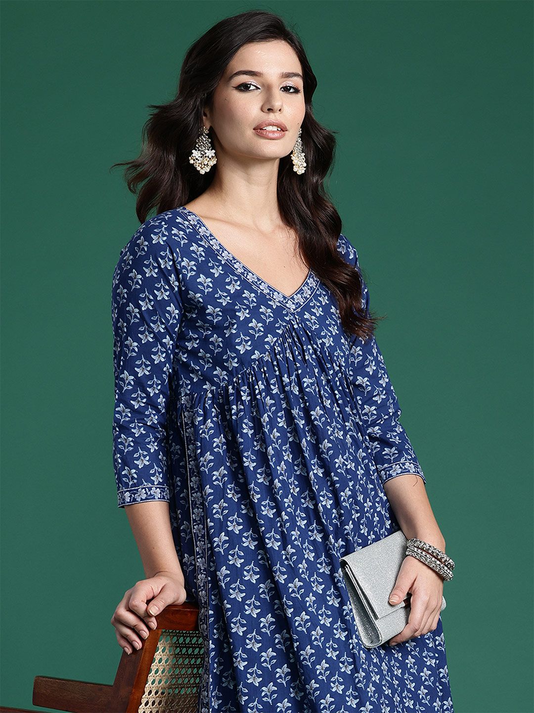 Dhiyona IE Floral Printed Empire Pure Cotton Kurta with Trousers