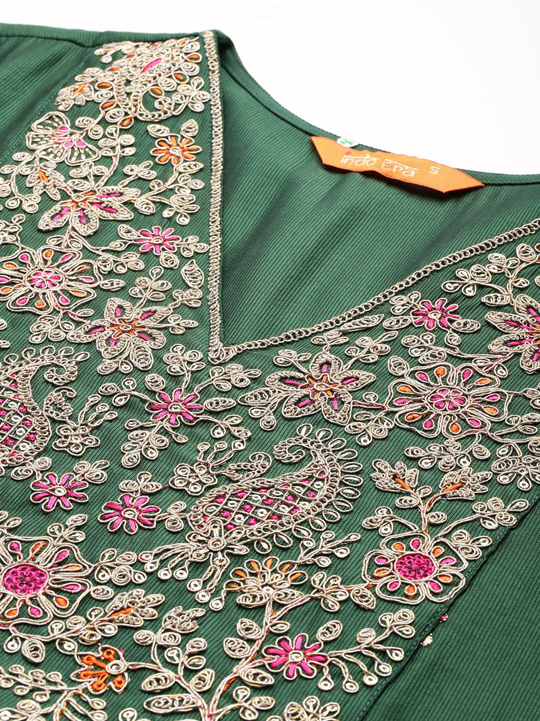 Floral Embroidered Zari Pleated Liva Kurta With Trousers & Dupatta