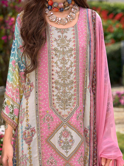 Women Floral Printed Regular Mirror Work Liva Kurta with Palazzos & With Dupatta