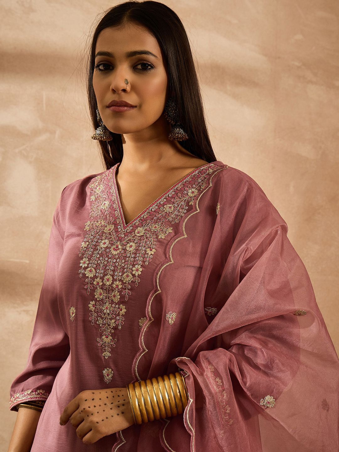 Women Ethnic Motifs Embroidered Regular Sequinned Kurta with Trousers & With Dupatta