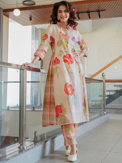 Women Floral Printed Regular Pure Cotton Kurta with Trousers
