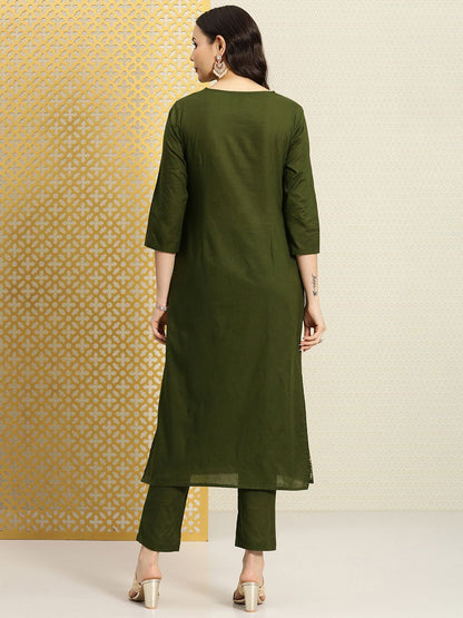 Dhiyona PD Women Women Striped Sequinned Pure Cotton Kurta with Trousers Set