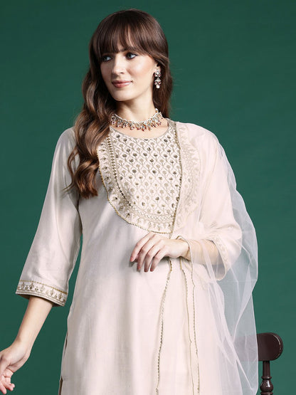 Dhiyona IE Ethnic Motifs Embroidered Gotta Patti Liva Kurta With Sharara & Dupatta