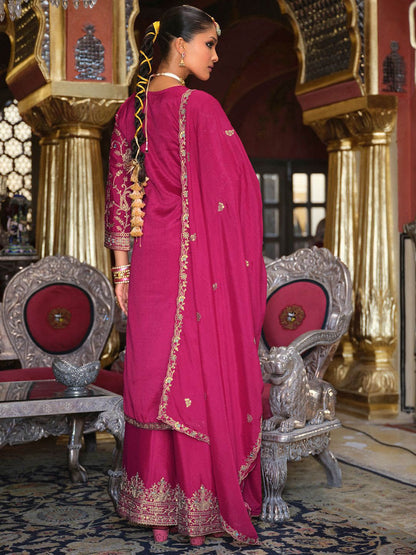 Adults-Women Woven Design Embroidered Kurta with Palazzos & Dupatta