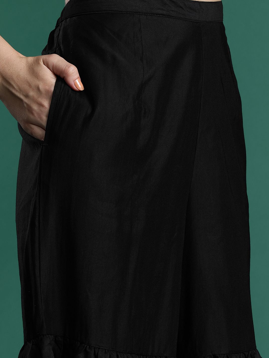 Dhiyona IE Ethnic Motifs Zari Embroidered Liva Kurta With Sharara & Dupatta