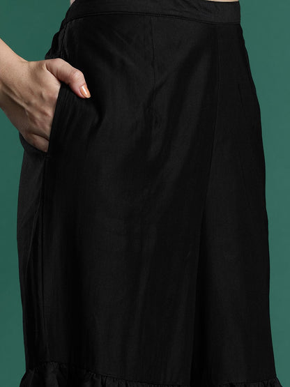 Dhiyona IE Ethnic Motifs Zari Embroidered Liva Kurta With Sharara & Dupatta