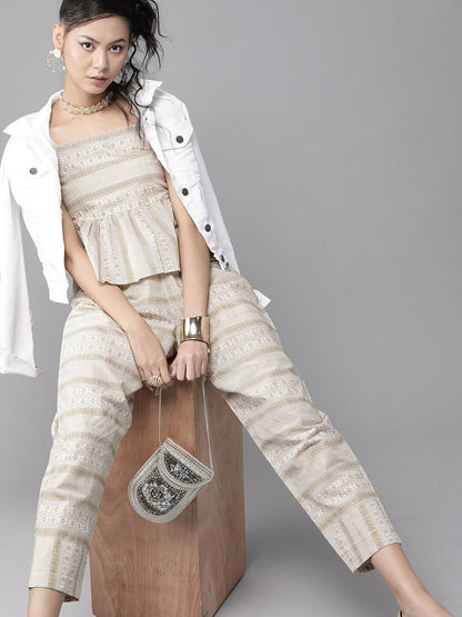 Dhiyona IE Women Printed Shoulder Straps Pure Cotton Top with Trousers