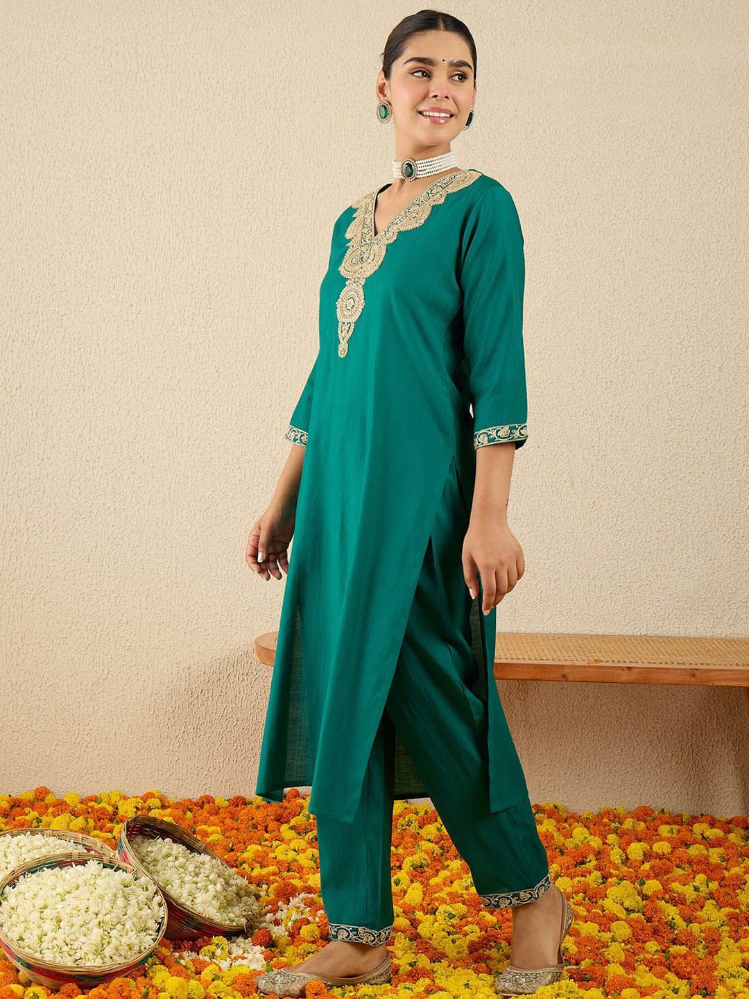 Dhiyona IE Embroidered Top With Trouser Co-Ords