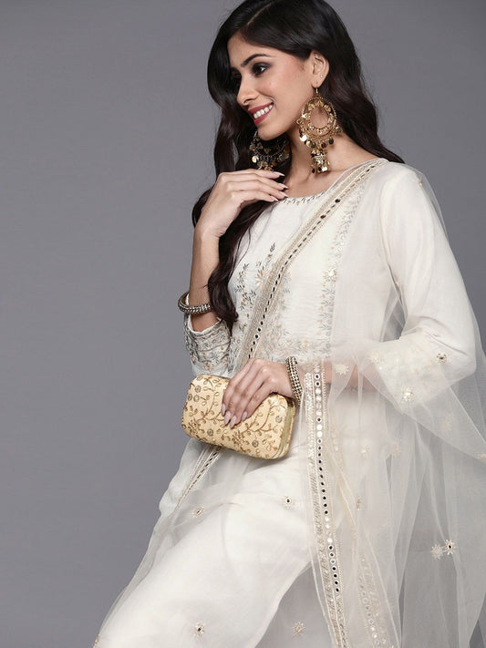 Dhiyona IE Women Floral Embroidered Regular Kurta with Trousers & With Dupatta