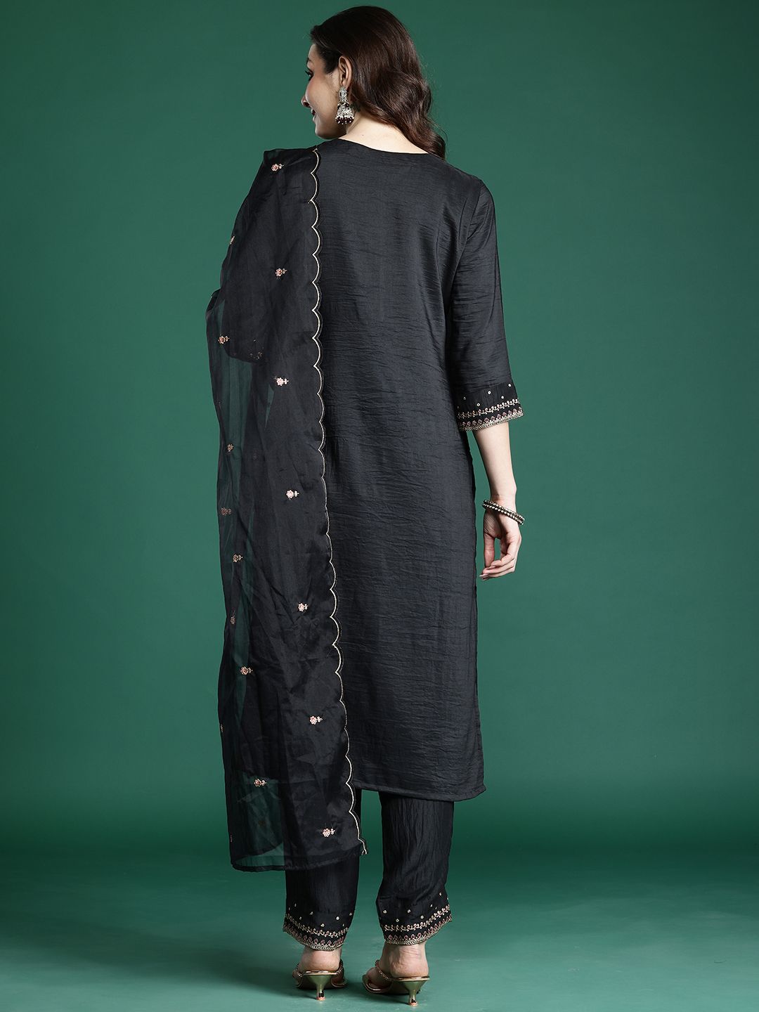 Ethnic Motifs Embroidered Pure Cotton Kurta with Trousers & Dupatta