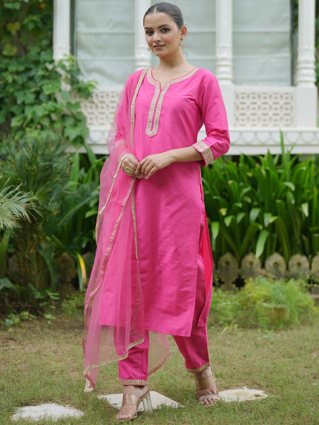 Dhiyona IE Women Embroidered Regular Kurta with Trousers & With Dupatta