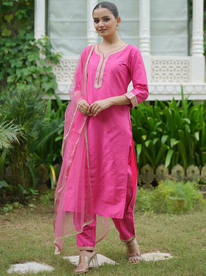 Dhiyona IE Women Embroidered Regular Kurta with Trousers & With Dupatta