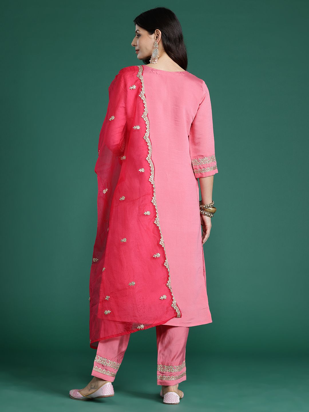 Ethnic Motifs Embroidered Sequinned Kurta With Trousers & Dupatta