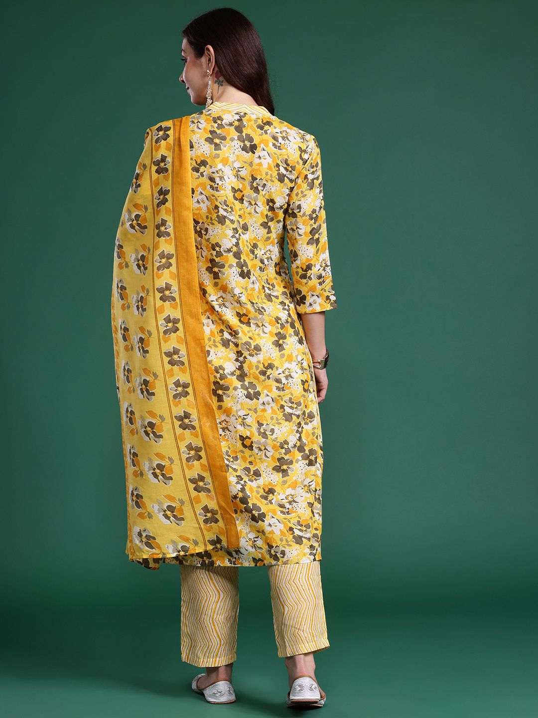 Floral Printed Regular Pure Cotton Kurta with Trousers & Dupatta