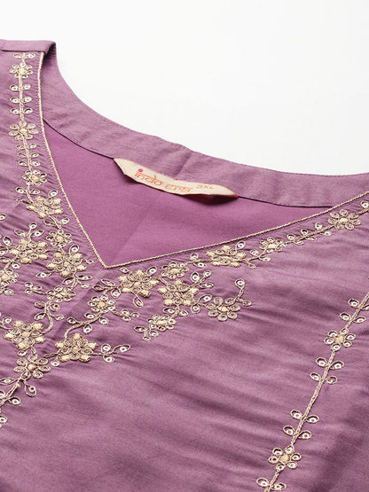 Dhiyona IE Plus Size Ethnic Motifs Embroidered Sequinned Kurta with Trousers & With Dupatta