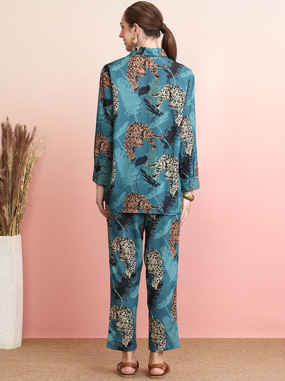 Dhiyona IE Printed Collar Shirt With Trousers Co-Ords