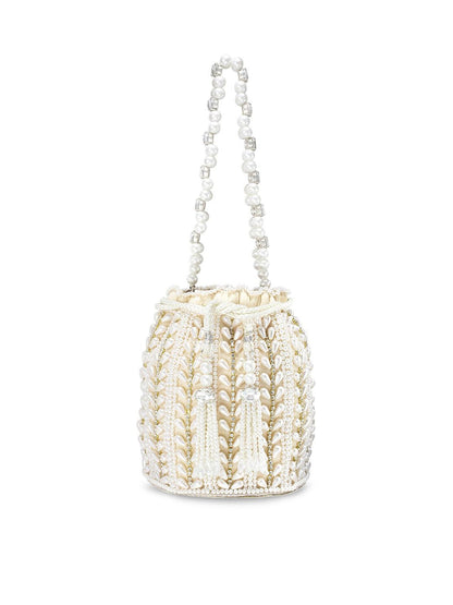 Dhiyona NR White Embroidered Potli Clutch