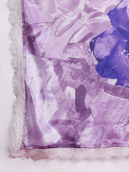 Floral Printed Thread Work Kurta with Trousers & Dupatta