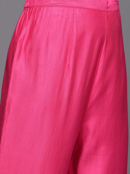 Dhiyona IE Floral Zari Embroidered Liva Kurta with Trousers & Dupatta