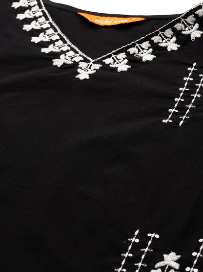Dhiyona IE Ethnic Motifs Embroidered Thread Work Pure Cotton Kurta With Trousers & Dupatta