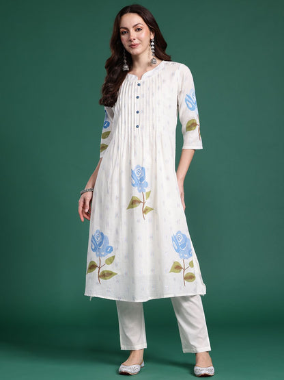 Floral Printed Regular Pure Cotton Kurta with Trousers