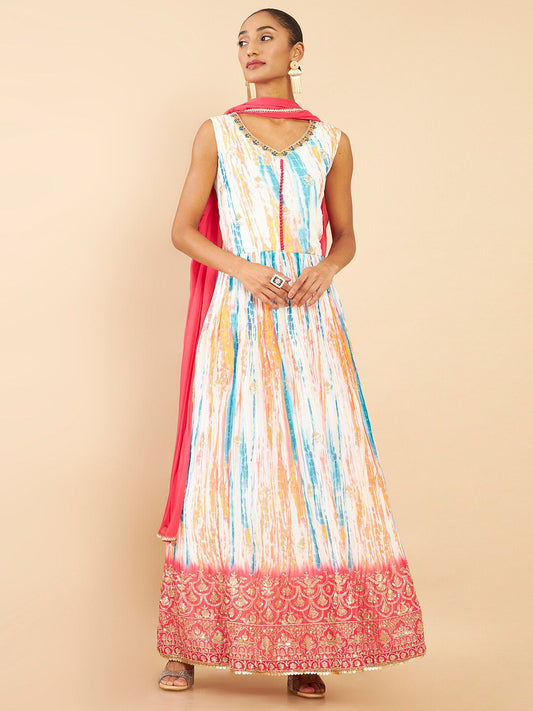 Dhiyona SO Women's Women Red Embroidered Sequinned Pure Silk Kurta Churidar & With Dupatta