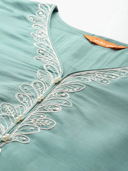 Dhiyona IE Floral Embroidered Thread Work Kurta with Trousers & With Dupatta