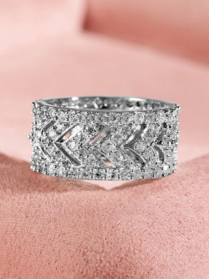 Dhiyona RJ Women's Rhodium Plated High Quality Cubic Zirconia Studded Finger Ring