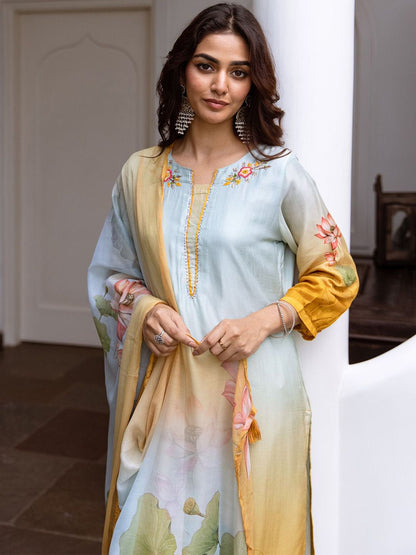 Dhiyona IS Women's Women Floral Printed Regular Kurta with Trousers & With Dupatta
