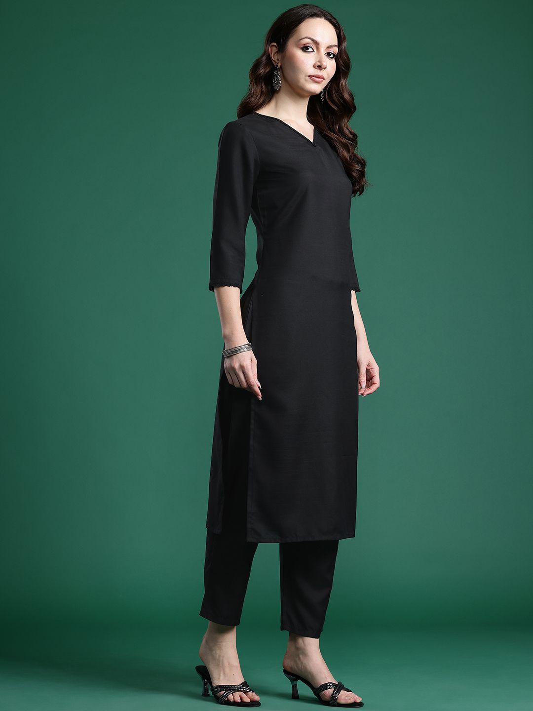 Solid Regular Kurta with Trousers & Dupatta