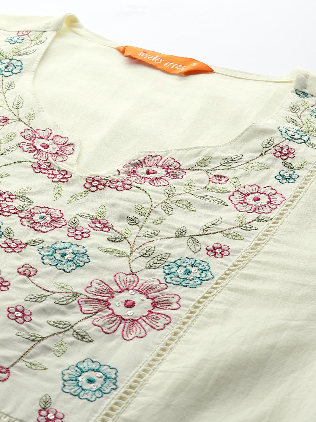 Dhiyona IE Floral Embroidered Pure Cotton Kurta with Trousers & Dupatta