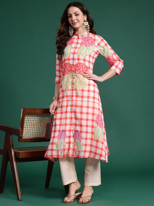 Dhiyona IE Floral Printed Regular Pure Cotton Kurta with Trousers
