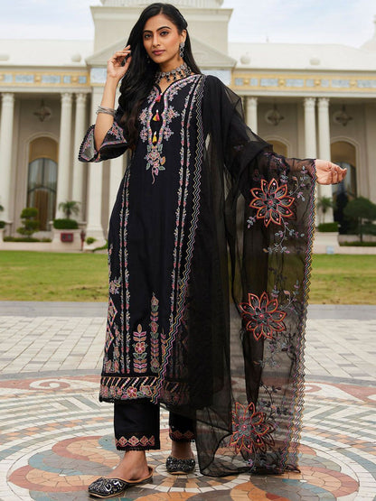 Women Ethnic Motifs Embroidered Regular Mirror Work Kurta with Trousers & With Dupatta