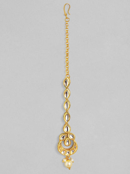 Dhiyona RJ Women's 24K Gold-Plated White Kundan & Pearls Studded Handcrafted Maangtikka
