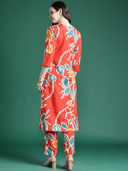 Dhiyona IE Floral Printed Regular Pure Cotton Kurta with Trousers