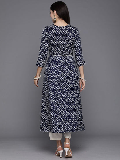 Dhiyona IE Floral Printed Notch Neck A-line Kurta