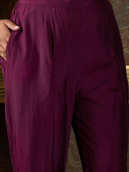 Floral Embroidered Thread Work Kurta With Trousers And Dupatta