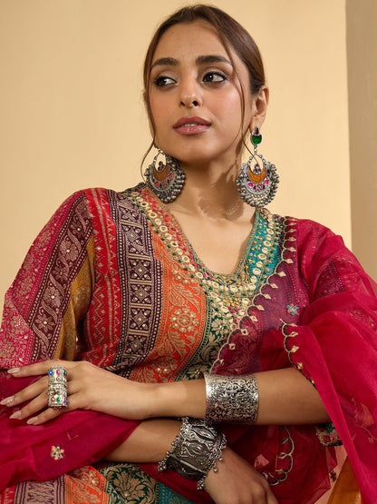 Women Ethnic Motifs Embroidered Thread Work Kurta with Palazzos & With Dupatta