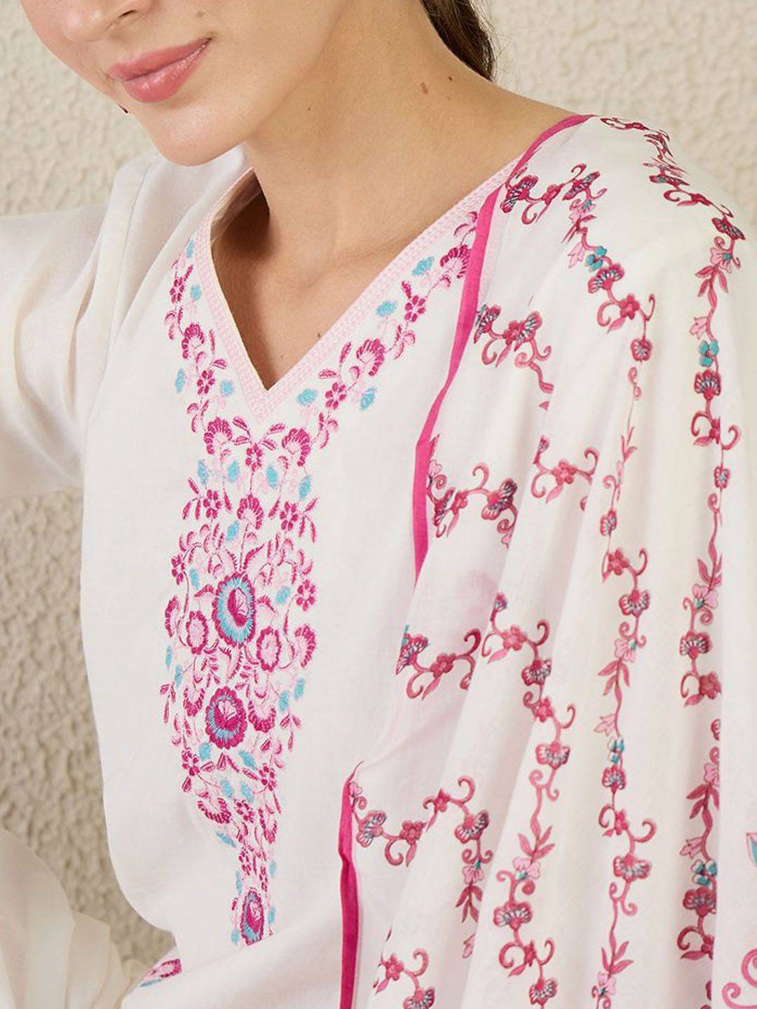 Women Floral Embroidered Regular Pure Cotton Kurta with Trousers & Dupatta