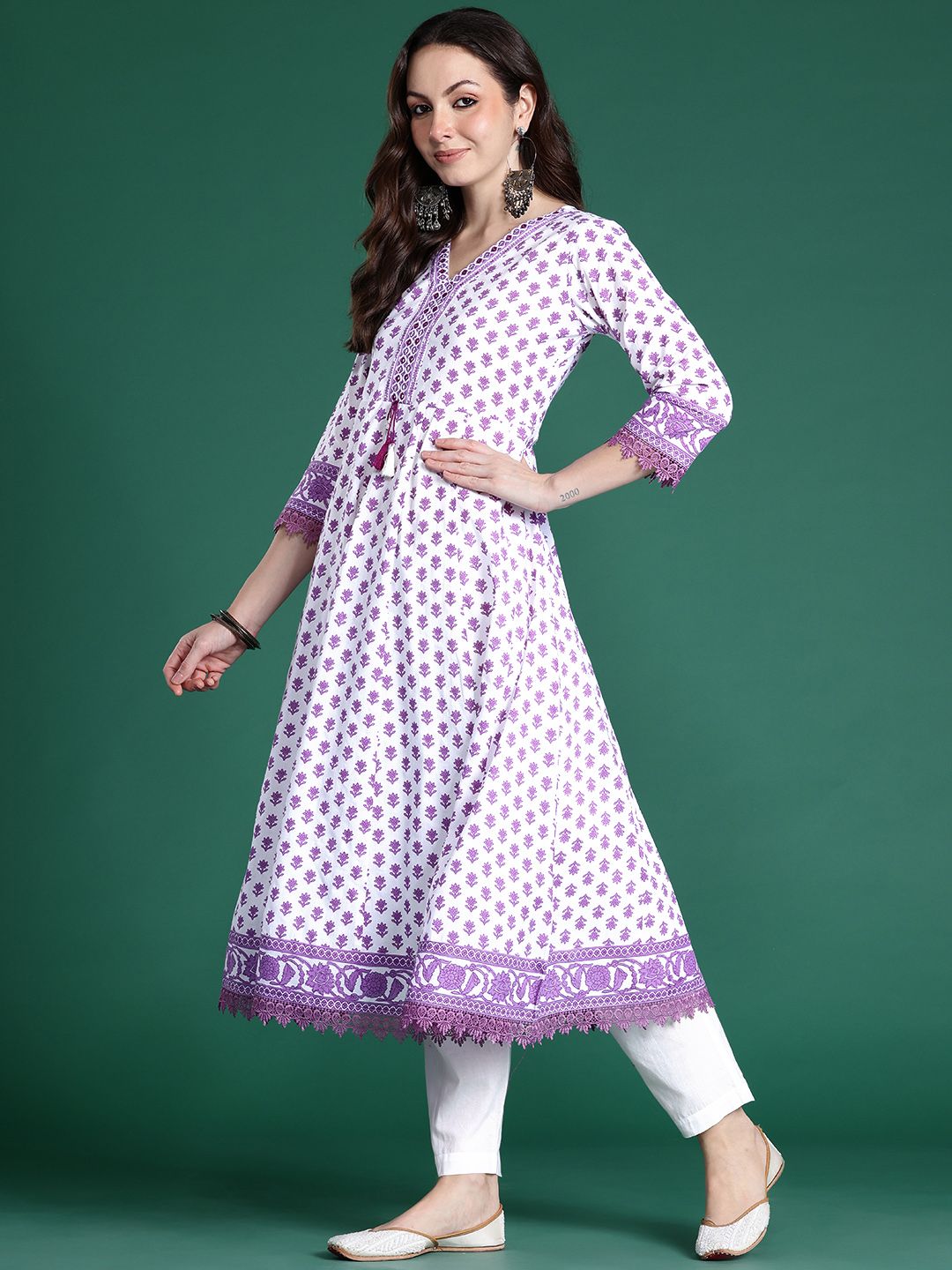 Floral Printed Pure Cotton Kurta with Trousers & Dupatta
