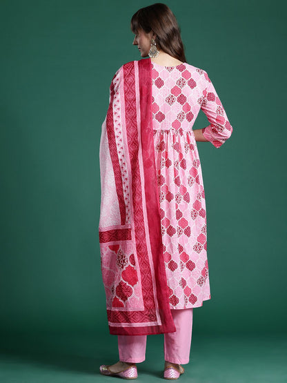 Dhiyona IE Ethnic Motifs Printed Empire Mirror Work Pure Cotton Kurta Set