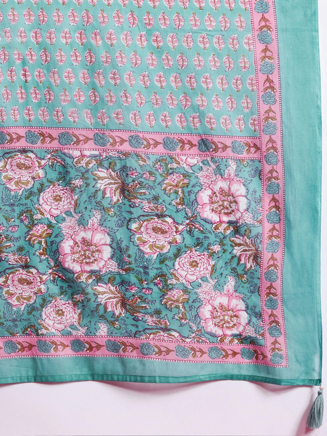 Dhiyona IE Women Floral Printed Empire Sequinned Pure Cotton Kurta With Trousers & Dupatta