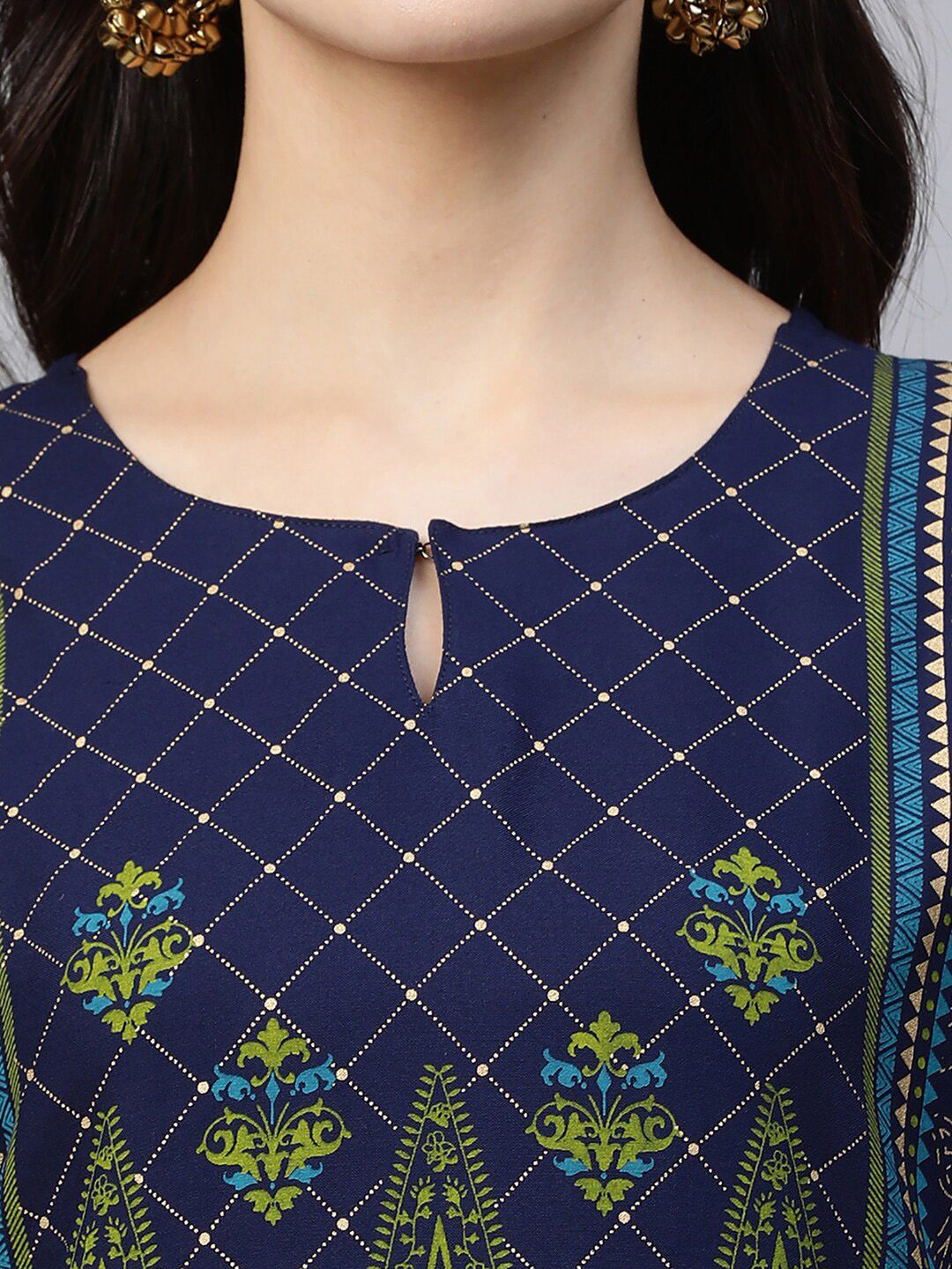 Dhiyona IE Ethnic Motifs Printed Keyhole Neck Liva Kurta