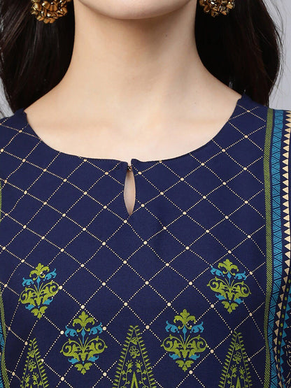 Dhiyona IE Ethnic Motifs Printed Keyhole Neck Liva Kurta