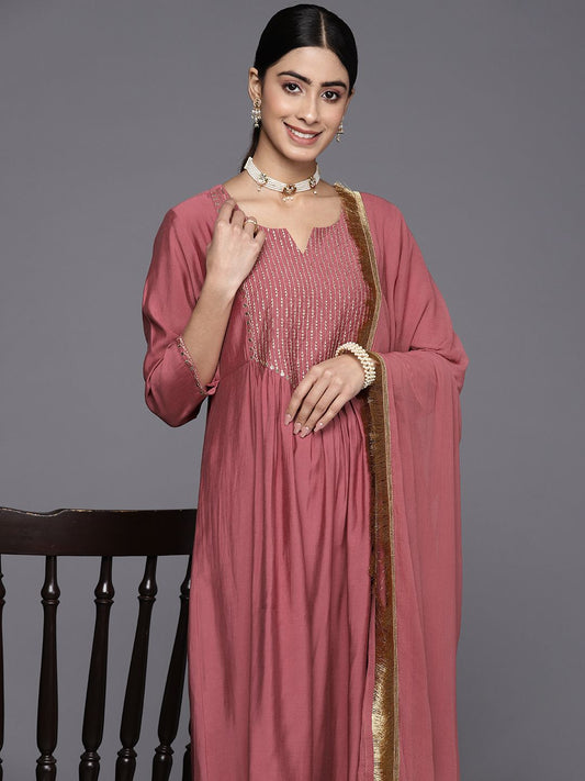 Dhiyona VA Women's Floral Embroidered Empire Sequinned Kurta With Trousers & Dupatta